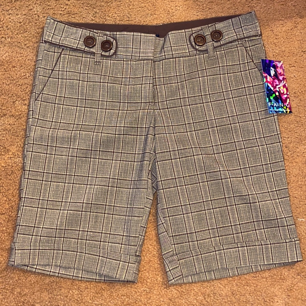 NWT Plaid Brown Gold Shorts